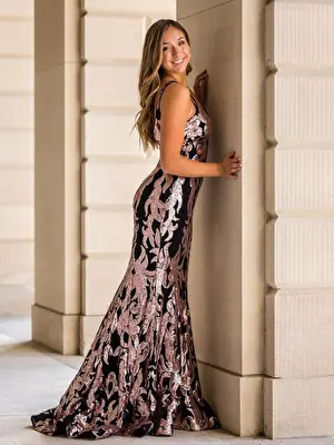 Black rose sequin prom dress Jovani 3263